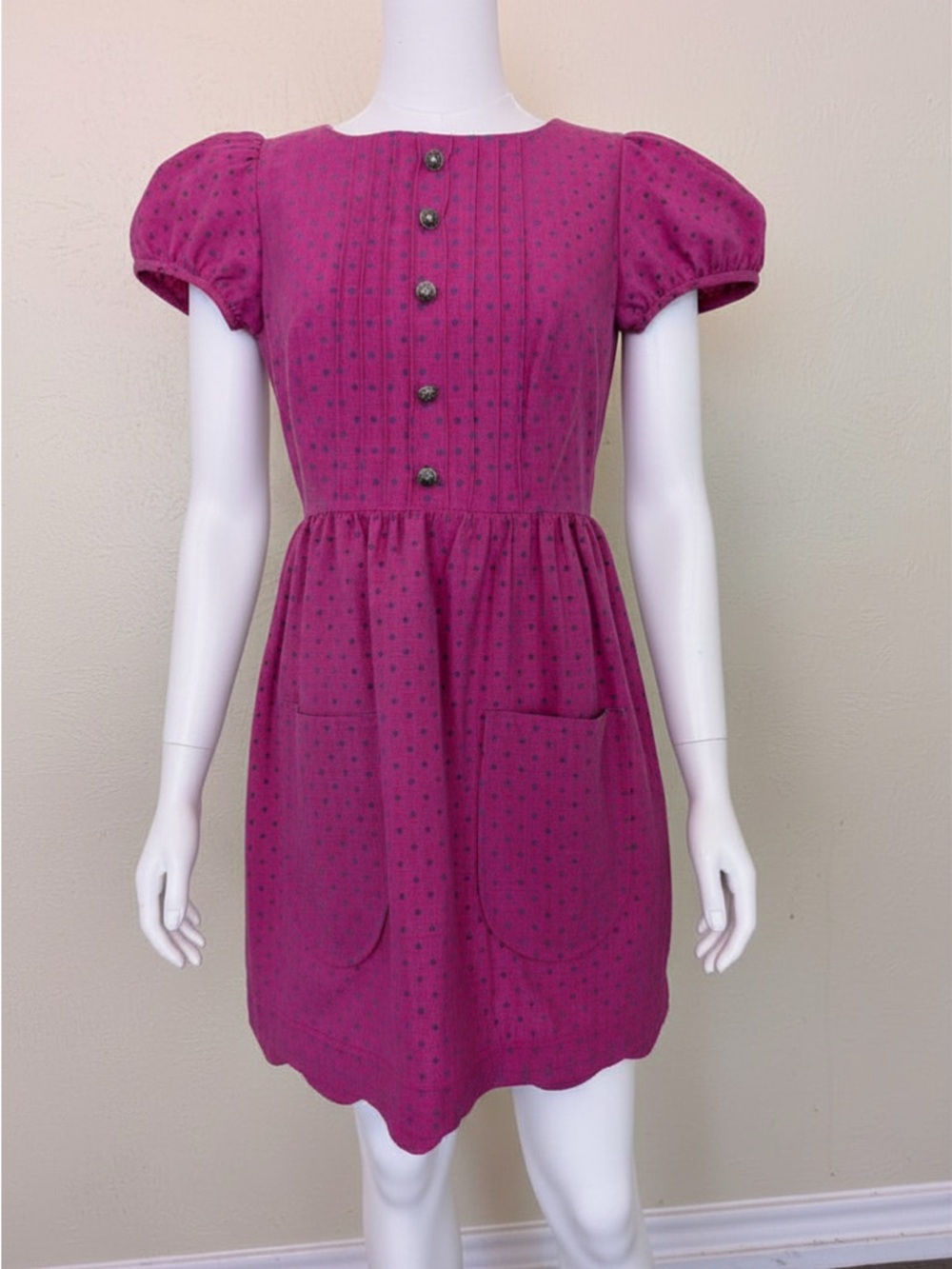 Vintage Neiman Marcus pink and green polka doted dress